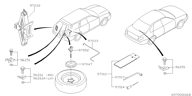 2000 Subaru Legacy Holder Assembly Spare Tire Diagram for 97052AE000