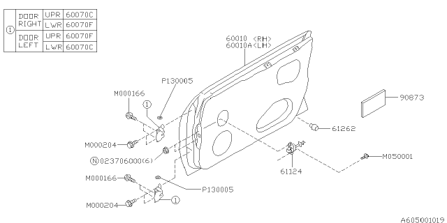 2003 Subaru Baja Front Door Panel & Rear Or Slide Door Panel Diagram 1