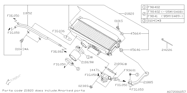 2005 Subaru Baja Inter Cooler Assembly Diagram for 21820AA300