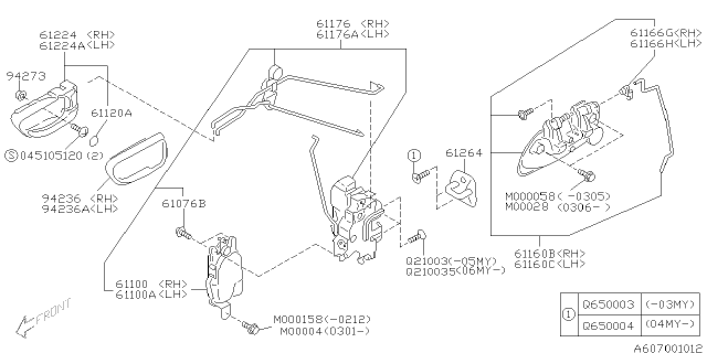 2001 Subaru Legacy Front Door Handle Assembly Outer Right Diagram for 61021AE14ARP