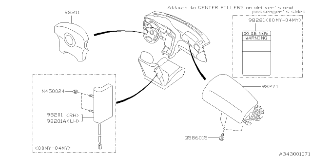 2001 Subaru Legacy Air Bag Module Assembly P Diagram for 98271AE04ADG