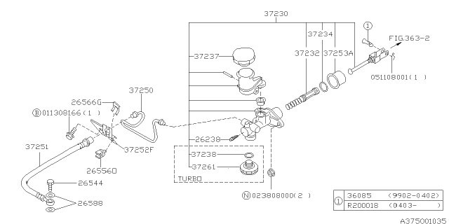 2004 Subaru Outback Clutch Master Cylinder Diagram for 37230AE01B