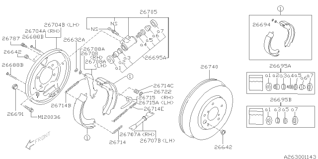 2001 Subaru Legacy Brake Drum Rear Diagram for 26740AE00A