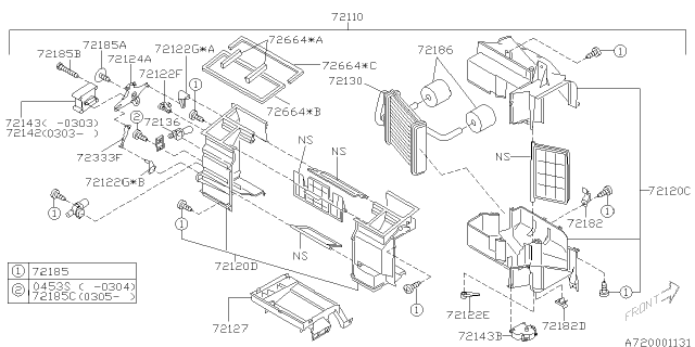 2004 Subaru Legacy Heater Case Ass Diagram for 72120AE07A