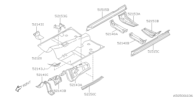 2002 Subaru Legacy Filler Cross Member Complete, Front Right Diagram for 52140AE43A
