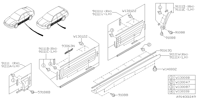 2001 Subaru Legacy Outer Garnish Diagram