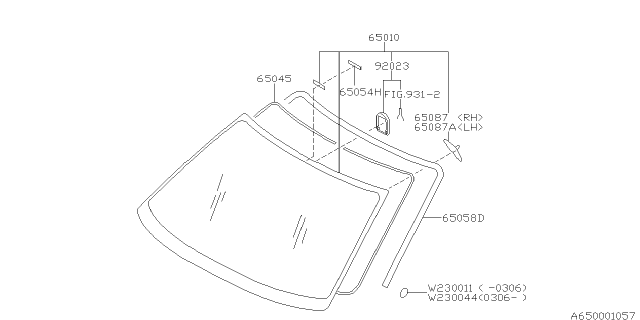 2004 Subaru Baja Windshield Glass Diagram