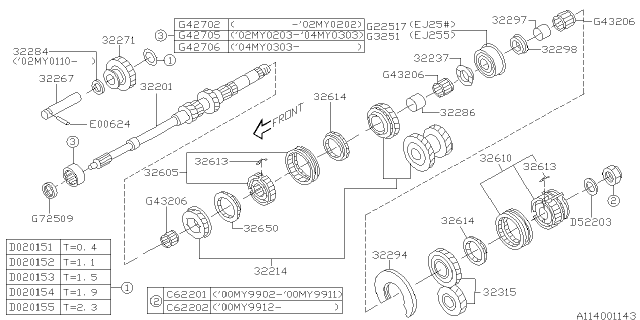 2004 Subaru Outback Sleeve & Hub Assembly NO.2 Diagram for 32610AA100