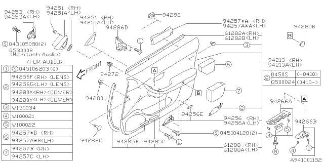 2003 Subaru Outback P1201694 Bulb Diagram for 94087AA000