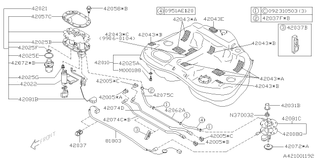 2000 Subaru Outback Fuel Sub Gauge Sending Unit Diagram for 42081AE01A