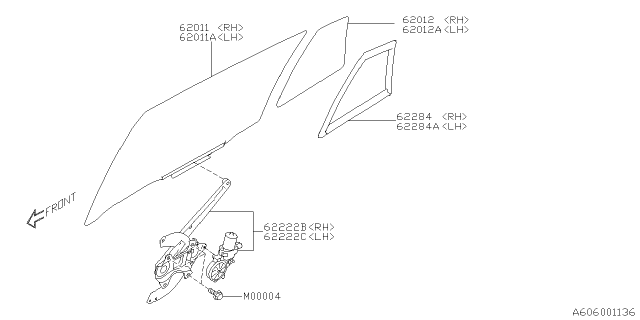2019 Subaru Crosstrek Regulator & Motor Assembly Rear Diagram for 61042FL000