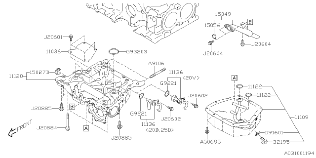 2019 Subaru Crosstrek Oil Pan Complete Upper Diagram for 11120AA550