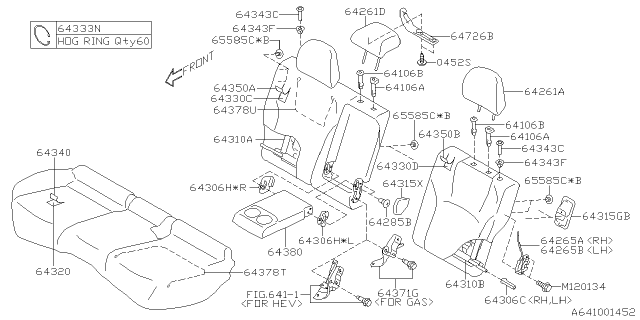 2021 Subaru Crosstrek Head Rest Assembly Rear Back Re Diagram for 64261FL230NG