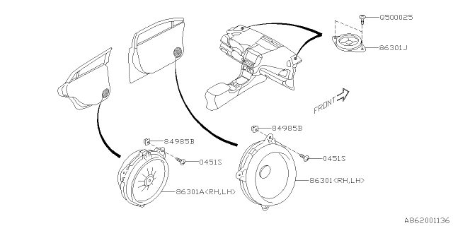 2020 Subaru Crosstrek Speaker Assembly TWEETER Diagram for 86301AL130