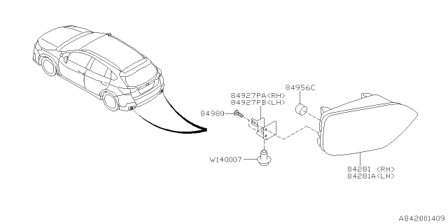2020 Subaru Crosstrek Reflex Reflector Assembly RH Diagram for 84913AL161