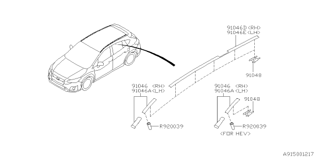 2019 Subaru Crosstrek MOULDING Roof Front RH Diagram for 91046FL100