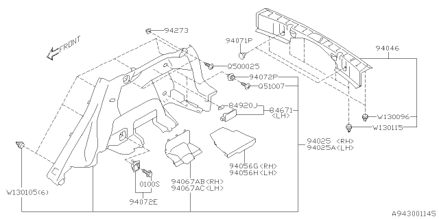 2019 Subaru Crosstrek Trim PNL Ay APRONRH Diagram for 94027FL300VH