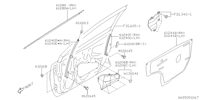 2018 Subaru Crosstrek SASH Complete Door PARTIT Diagram for 61240FL0009P