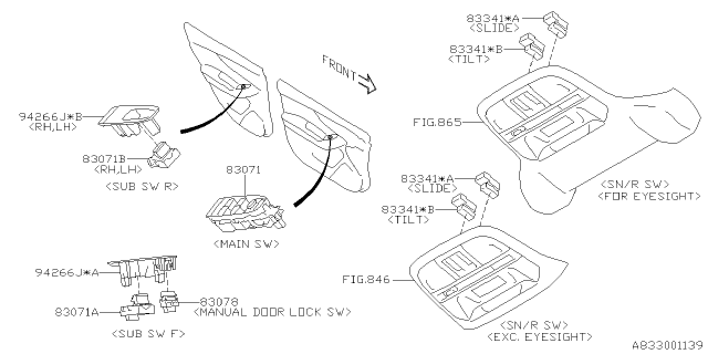 2019 Subaru Crosstrek Power Master Window Switch Diagram for 83071FL080