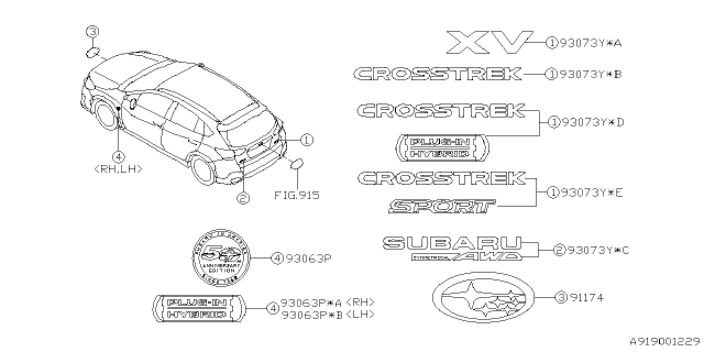 2018 Subaru Crosstrek Letter Mark Diagram