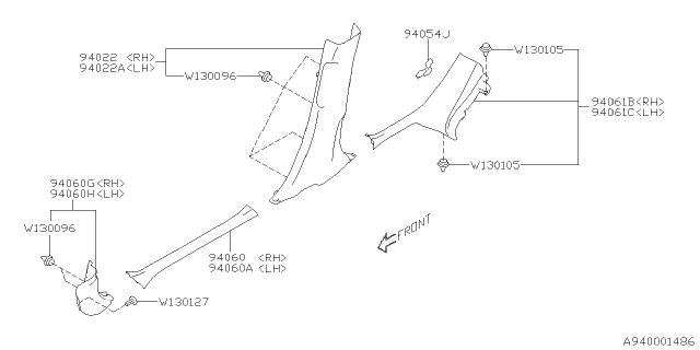 2021 Subaru Crosstrek Trim Panel B Pillar Lower Diagram for 94022FL010VH