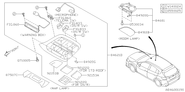 2018 Subaru Crosstrek Lamp Assembly Map Sun Diagram for 84621FL231ME