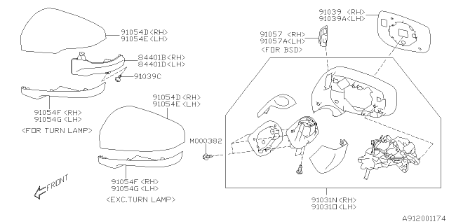 2018 Subaru Crosstrek Door Mirror Unit Right Diagram for 91036FL711