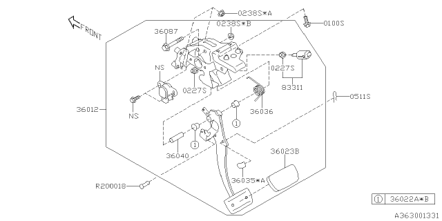 2019 Subaru Crosstrek Pedal Assembly-Brake LCN Diagram for 36092FL080