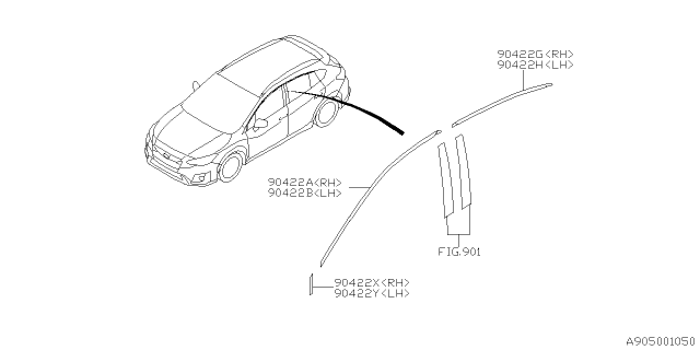 2018 Subaru Crosstrek Tape Front Door SASH LH Diagram for 90422FL010