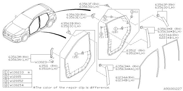 2021 Subaru Crosstrek Run Channel Rear Door LH Diagram for 63527FL031