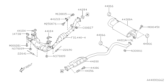 2019 Subaru Crosstrek Bracket Exhaust Pipe Hang Diagram for 44521AA440