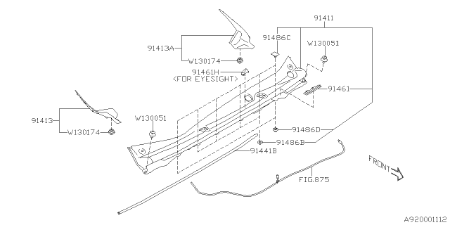 2019 Subaru Crosstrek COWL Panel Side RH Diagram for 91423FL000