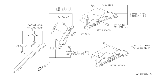 2018 Subaru Crosstrek Trim Panel A PILLER Upper Diagram for 94010FL110ME