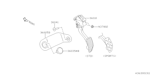 2021 Subaru Crosstrek Pedal Ay-ACCEL L Diagram for 36010FL021