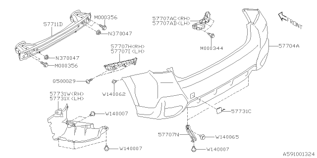 2021 Subaru Crosstrek Cover Hook Rear Bumper Diagram for 57731FL570E8