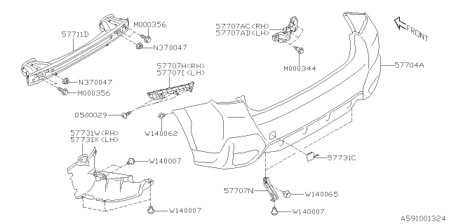 2019 Subaru Crosstrek Cover Hook Rear Bumper Diagram for 57731FL570EN