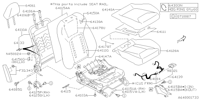 2019 Subaru Crosstrek Front Seat Cushion Cover Right Diagram for 64140FL000VH