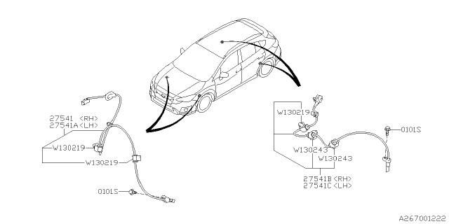 2019 Subaru Crosstrek Sensor Assembly Rear Right Diagram for 27540FL101