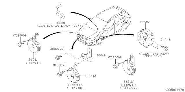 2020 Subaru Crosstrek Horn Assembly High Diagram for 86012FL040