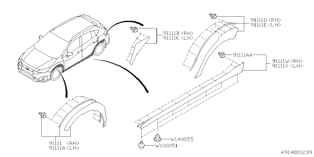 2020 Subaru Crosstrek Outer Garnish Diagram 3