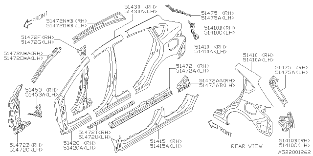 2020 Subaru Crosstrek Pillar Complete Center Ou Diagram for 51429FL1109P