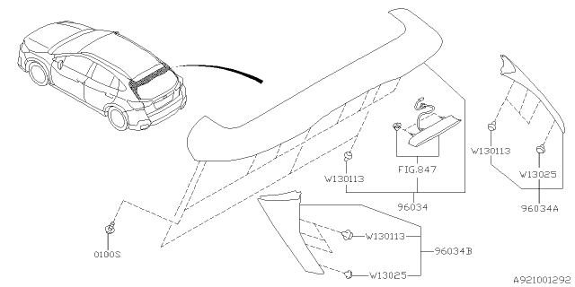 2019 Subaru Crosstrek Roof Center Spoiler Assembly Diagram for 96031FL001NN