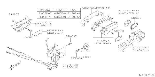 2019 Subaru Crosstrek Outer Door Handle Diagram for 61160FL011E1
