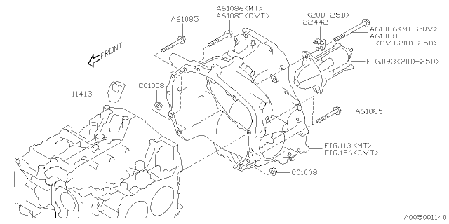 2019 Subaru Crosstrek Timing Hole Plug & Transmission Bolt Diagram