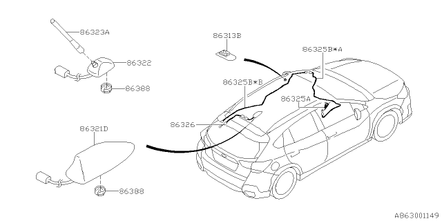 2018 Subaru Crosstrek Audio Parts - Antenna Diagram