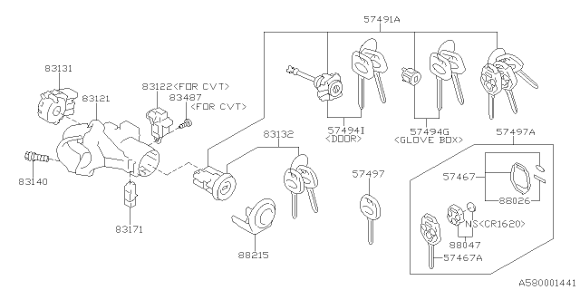 2019 Subaru Crosstrek Key Kit Diagram for 57410FL100
