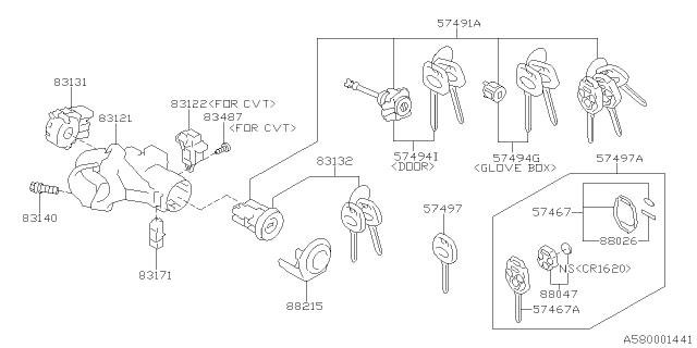 2020 Subaru Crosstrek Key Plate Sub Diagram for 57497FL081