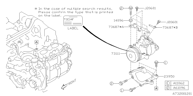 2018 Subaru Crosstrek Compressor Assembly Diagram for 73111FL100