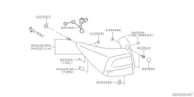 2020 Subaru Crosstrek Lens & Body COMPLRH Diagram for 84912FL260