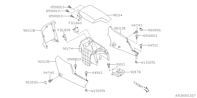 2020 Subaru Crosstrek Console Lid Assembly Diagram for 92114FL141VH